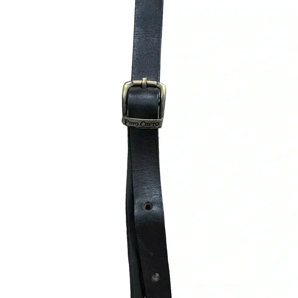 Vintage 1970’s Western Tooled Atzec Leather Crossbody Bag 8”h x 7”I
